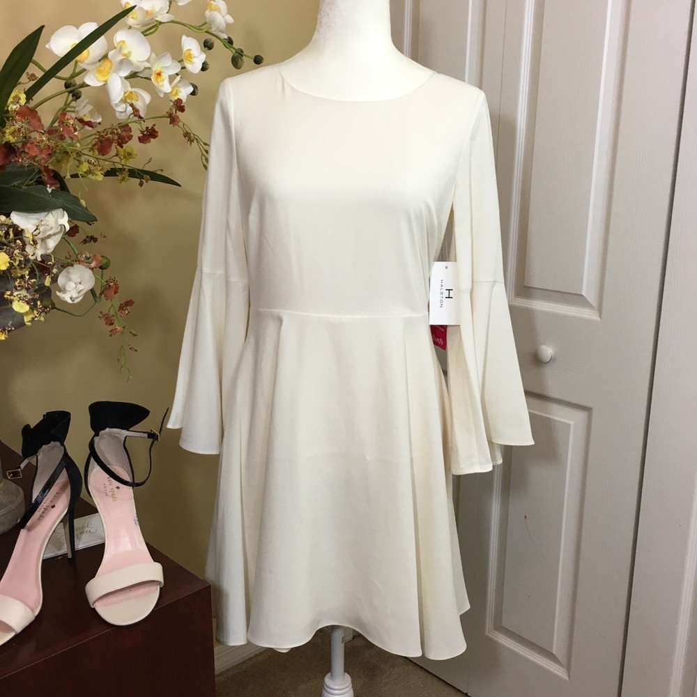 HALSTON FLOUCE SLEEVE ROUND NECK A-LINE FIT AND FLARE MINI DRESS SIZE 2 …